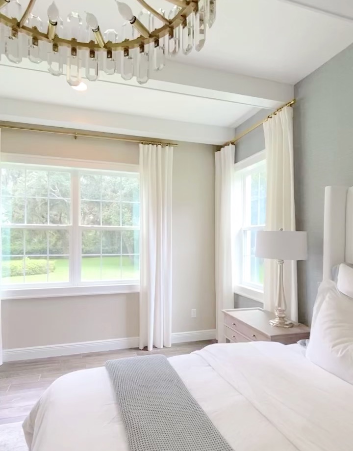 white and airy, white home decor, white master bedroom, DIY $40 IKEA Curtain Hack